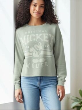 Disney Mickey Mouse Sage Green Crop Sweatshirt Small